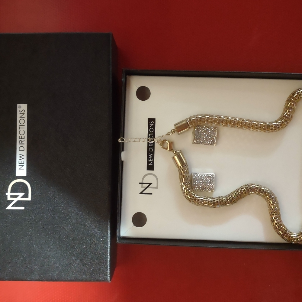 New Direction Gold Necklace & Silver Earings